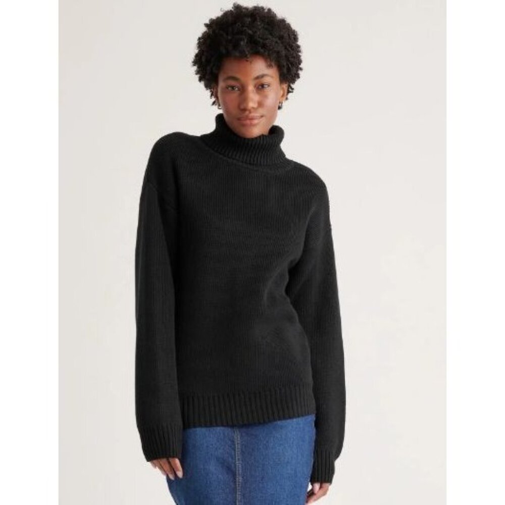 Quince 100% Organic Cotton Turtleneck Sweater Black Small